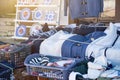 Traditional shops and street market at picturesque seaside village Nazare