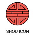 Traditional shou icon, spiritual isolated shu flat symbol, asian vector illustration