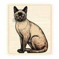 Vintage Siamese Cat Portrait: Antique Style Art Illustration
