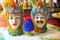 Traditional Sicilian ceramics representing the couple of Moor`s heads and the pine cone Royalty Free Stock Photo