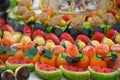 Traditional Sicilian frutta martorana assortment made of almond paste shaped in various fruits and veggies Royalty Free Stock Photo