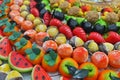 Traditional Sicilian frutta martorana assortment made of almond paste shaped in various fruits and veggies Royalty Free Stock Photo