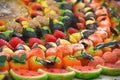 Traditional Sicilian frutta martorana assortment made of almond paste shaped in various fruits and veggies Royalty Free Stock Photo