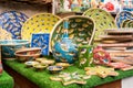 Traditional Sicilian handmade ceramic pottery products in typical souvenir shop in the historic center of Erici, Sicily Royalty Free Stock Photo