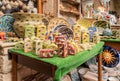 Traditional Sicilian handmade ceramic pottery products in typical souvenir shop in the historic center of Erici, Sicily Royalty Free Stock Photo