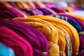 traditional sikh turbans and scarfs neatly arranged in a gurdwara