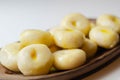 Traditional Silesian dumplings with a hole,  homemade noodles served with butter Royalty Free Stock Photo