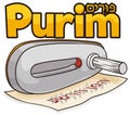 Metal gragger over blotted name of Haman to Celebrate Purim, Vector Illustration