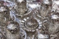 Traditional silver teapot set. Istanbul grand bazaar market. Turkey Royalty Free Stock Photo