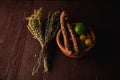 Traditional simple meal setup with meat and vegetables