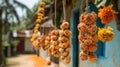 Traditional Sinhala and Tamil New Year decorations, such as handwoven palm leaf decorations (Kokis) hanging