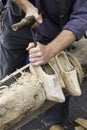 Traditional skill of manual making of Dutch wooden shoes