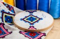 Traditional Slavic geometric pattern embroidered stitch cross Royalty Free Stock Photo