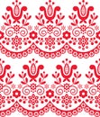 Retro Polish folk art vector seamless textile or fabric print pattern, floral decorative folk art embroidery Lachy Sadeckie