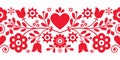 Polish retro folk art vector design with flowers and hearts perfect for Valentine\'s Day greeting card or wedding invitation Royalty Free Stock Photo