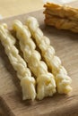 Traditional Slovak smoked and unsmoked korbacik string Cheese Royalty Free Stock Photo