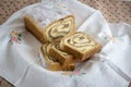 Traditional Slovenian potica, a festive cake filled with walnut