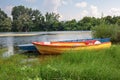 Traditional small fishing boats on river bank Royalty Free Stock Photo