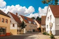 Traditional small house with beautiful outdoor decor facade in Germany. German old brick building house ancient European