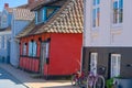 a traditional small,red,danish framehouse in summer in Bornholm with blue sky Royalty Free Stock Photo