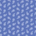 Traditional Small Scale Blue Paisley Foulard Vector Seamless Pattern. Whimsical classic background.