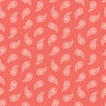 Traditional Small Scale Coral Paisley Foulard Vector Seamless Pattern. Whimsical classic background.