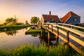 Sunset over the traditional houses at the Zaanse Schans