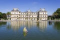 Traditional small wooden sailing boat in the pond of park Jardin du Luxembourg, Paris, France Royalty Free Stock Photo