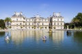 Traditional small wooden sailing boat in the pond of park Jardin du Luxembourg, Paris, France Royalty Free Stock Photo