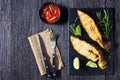 Traditional smoked halibut fish steaks with lime Royalty Free Stock Photo