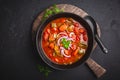 Traditional Solyanka soup - thick and sour soup of Russian origin