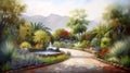 Traditional South African garden home architectural illustration painting. Generative AI Royalty Free Stock Photo