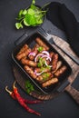 Traditional south european skinless sausages cevapcici made of ground meat and spices