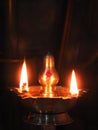 Traditional south indian brass oil lamp or Nilavilakku. During events like housewarming marriage etc. the Nilavilakku is lighted