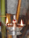 Traditional south indian brass oil lamp or Nilavilakku. During events like housewarming marriage etc. the Nilavilakku is lighted