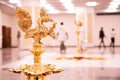Traditional south indian brass oil lamp `Nilavilakku `. During events like housewarming, marriage etc., the Nilavilakku is light Royalty Free Stock Photo