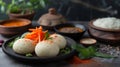 Traditional South Indian dish - idli, steamed rice cakes, served with sambar, a flavorful lentil-based stew. This classic South Royalty Free Stock Photo