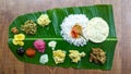 traditional south indian food platter with rice and other variety food items Royalty Free Stock Photo