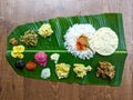 traditional south indian food platter with rice and other variety food items Royalty Free Stock Photo