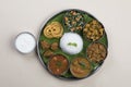 Traditional South Indian Meal or food served on big banana leaf Royalty Free Stock Photo