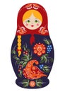 Traditional Souvenir Russian Floral Folk Matryoshka Doll, Gorodets Painting Stylization. Birds And Flowers, Matryoshka Babushka.