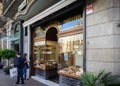 Traditional Spanish bakery with delicious cakes in Center of Barcelona town.