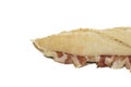 Traditional Spanish bocadillo ham sandwich with a crusty bread isolated on a white background Royalty Free Stock Photo