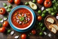 Traditional spanish cold tomato soup. Generative AI