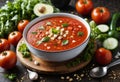 Traditional spanish cold tomato soup. Generative AI