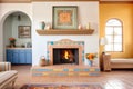 traditional spanish fireplace with terracotta tile designs Royalty Free Stock Photo