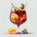 Traditional spanish fruity red wine sangria gourmet cocktail drink on white background, copy space for text. Red summer cocktail Royalty Free Stock Photo