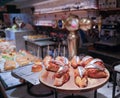 Traditional spanish snacks, tapas, pintxos in bar, cafe in Basque country, Spain