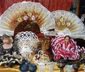 Traditional Spanish souvenirs, fans, castanet, flamenco dolls on sale in Madrid shop, Spain Royalty Free Stock Photo