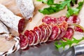 Traditional spanish thin salami sausage Fuet, sliced Royalty Free Stock Photo